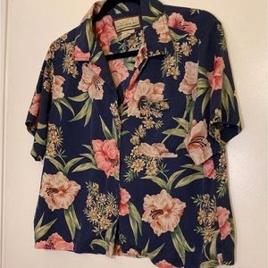 EUC VINTAGE 100% Silk Pearl Head Bay Floral Button-Up Shirt Women’s Medium
